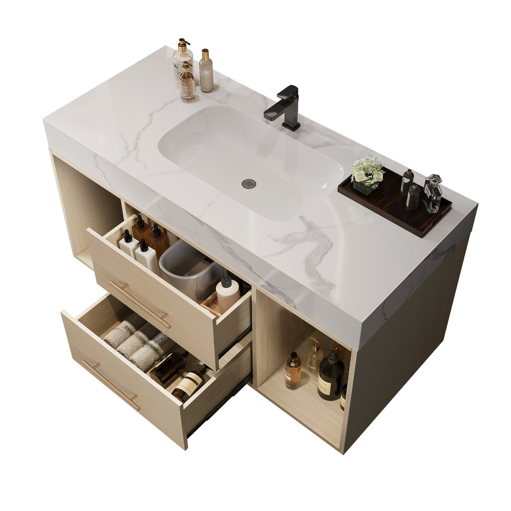39.4 '' Floating Bathroom Vanity with Ceramic sink,Wall Mounted Vanity 2 Soft Close Drawer and white slate top White,Wood SKU W3136S00030 product image 11