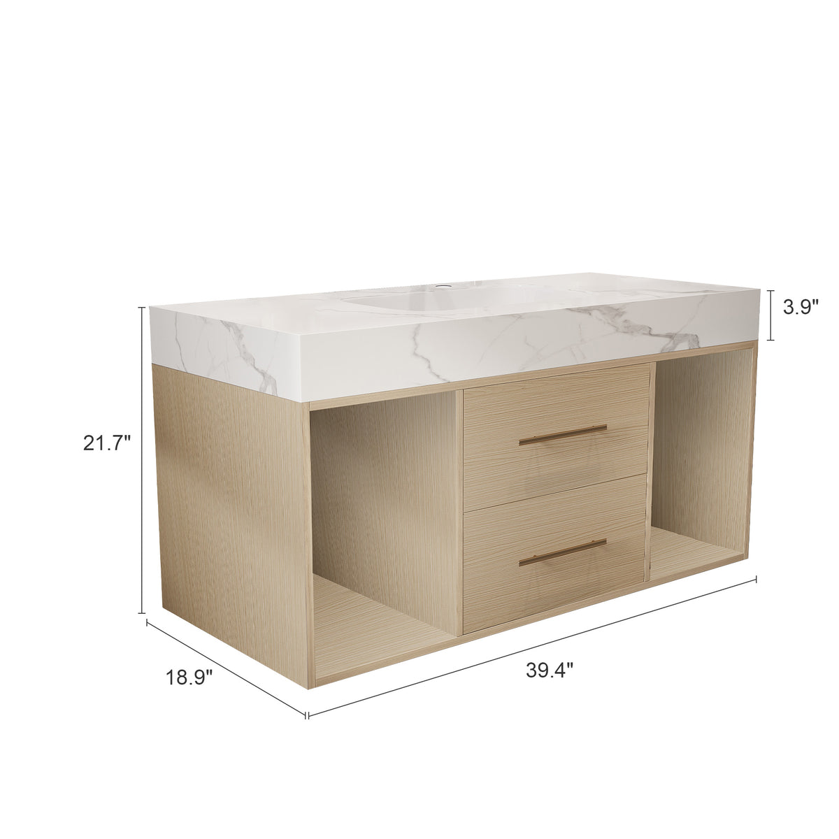 39.4 '' Floating Bathroom Vanity with Ceramic sink,Wall Mounted Vanity 2 Soft Close Drawer and white slate top White,Wood SKU W3136S00030 product image 12
