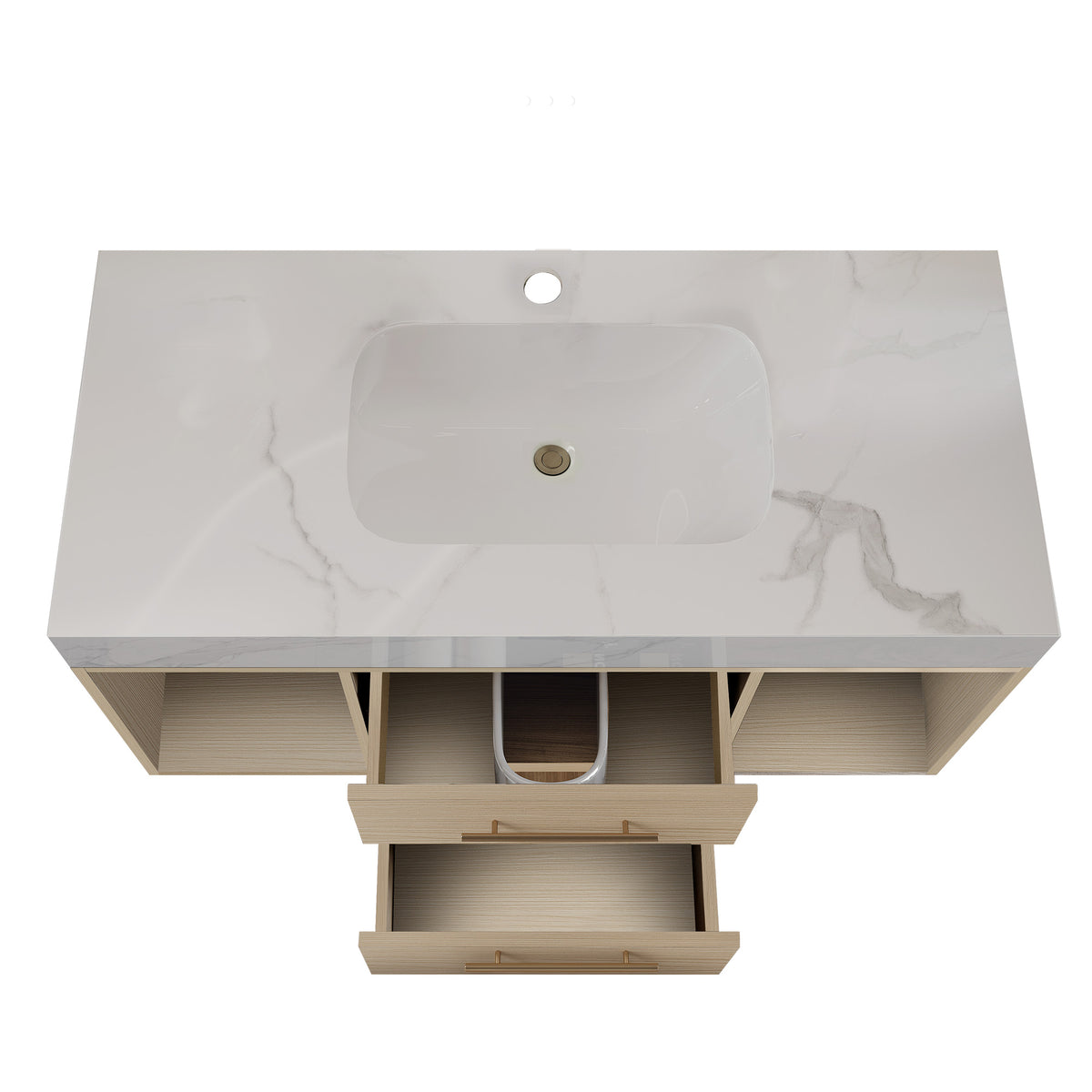 39.4 '' Floating Bathroom Vanity with Ceramic sink,Wall Mounted Vanity 2 Soft Close Drawer and white slate top White,Wood SKU W3136S00030 product image 8
