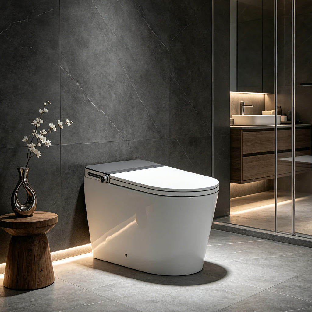 Household luxury no water pressure limit all-in-one intelligent toilet high-speed drying fully automatic flap sterilization splash-proof foam shield toilet White SKU W5935P512795 product image 1