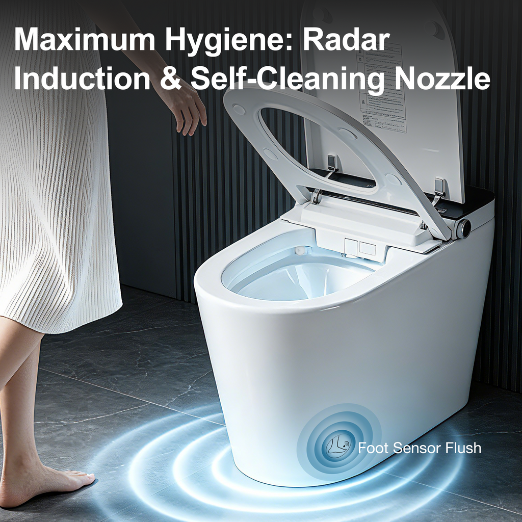 Household luxury no water pressure limit all-in-one intelligent toilet high-speed drying fully automatic flap sterilization splash-proof foam shield toilet White SKU W5935P512795 product image 5
