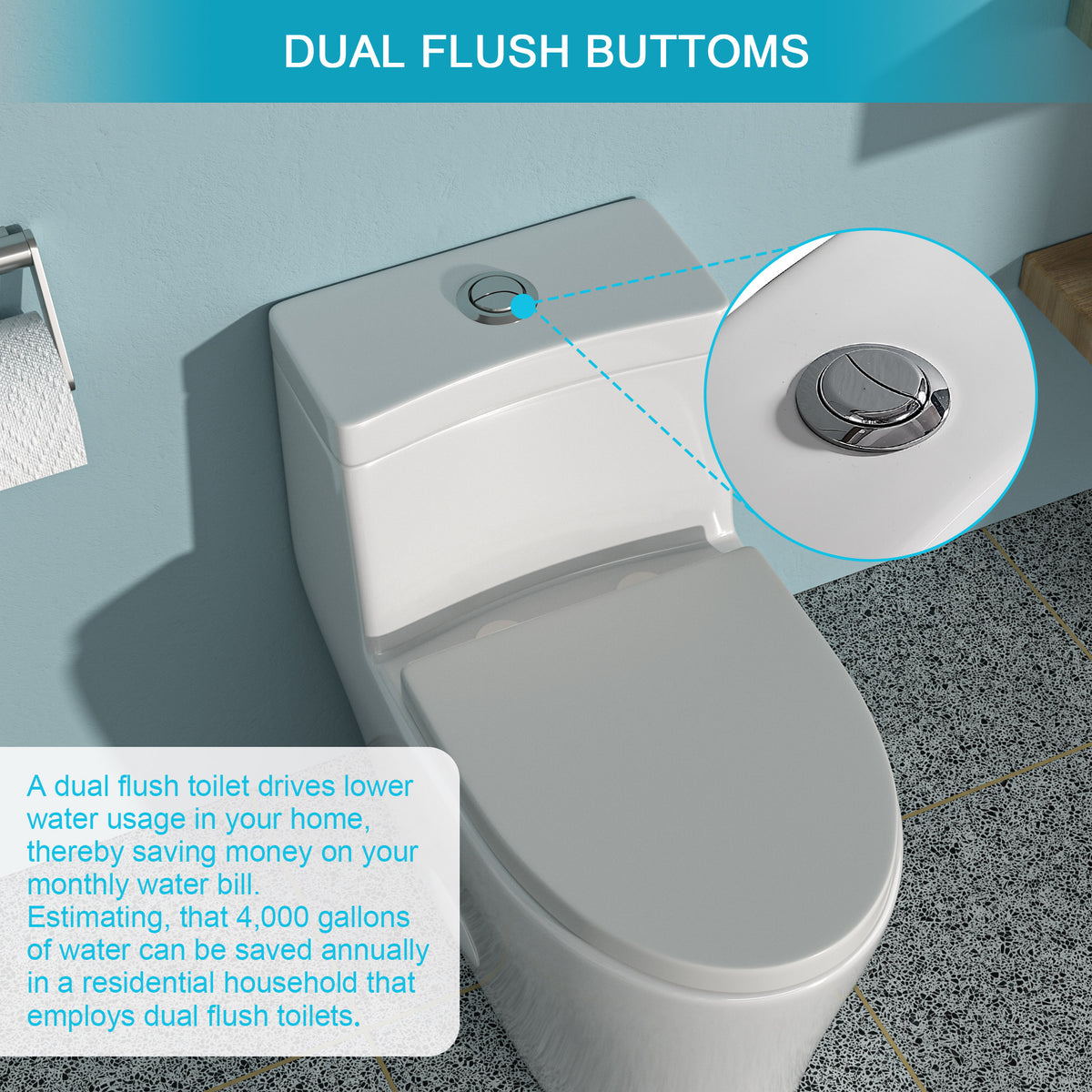Ceramic One Piece Toilet,Dual Flush with Soft Clsoing Seat White SKU W124377192 product image 4