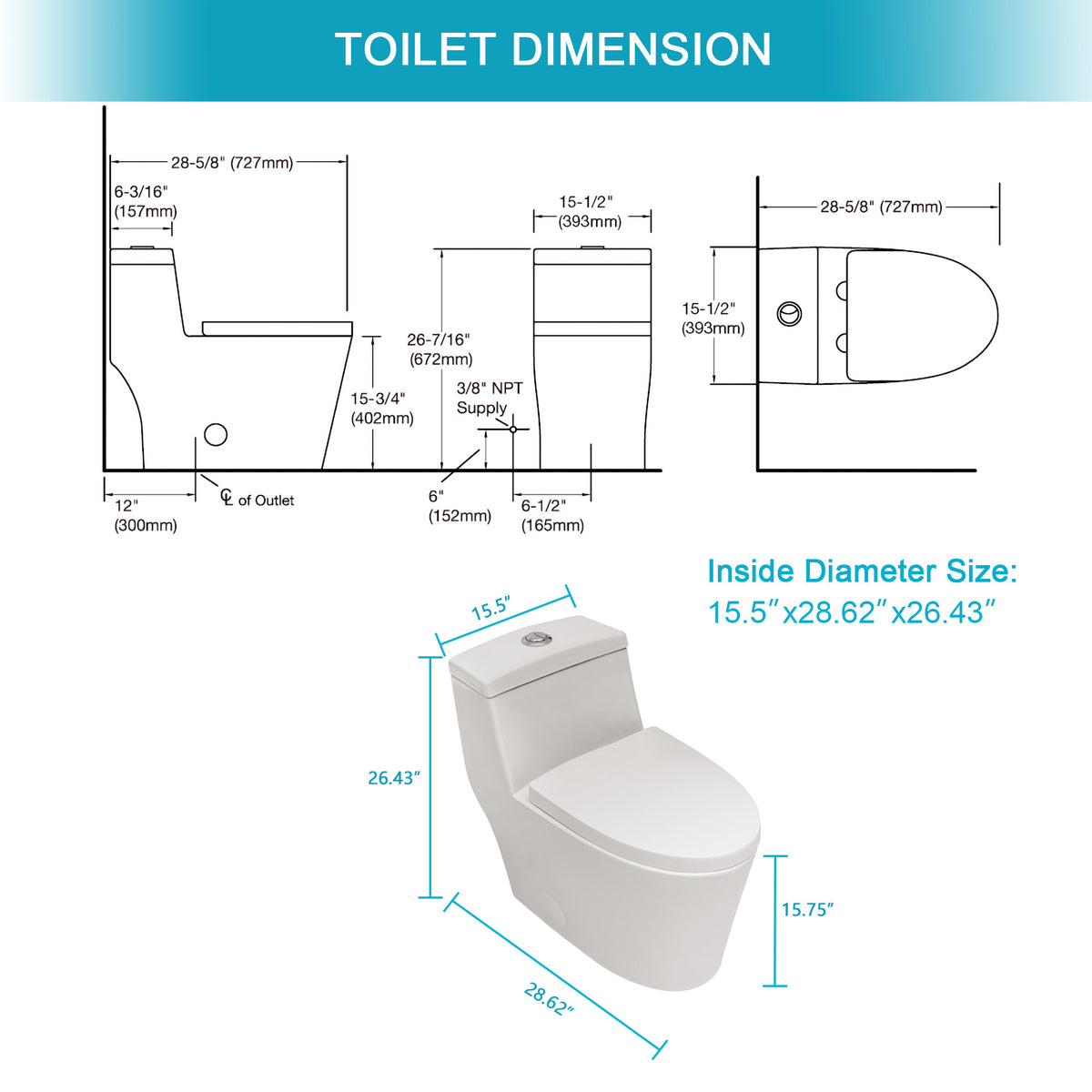 Ceramic One Piece Toilet,Dual Flush with Soft Clsoing Seat White SKU W124377192 product image 7