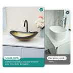 Bathroom Artistic Tempered Glass Gilded black Vessel Bathroom Sink with Black Pop-up Drain, Boat Shape Bathroom Sink Above Counter (no Faucet) Black,Gold SKU W1243P530590 product image 4