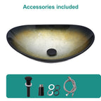 Bathroom Artistic Tempered Glass Gilded black Vessel Bathroom Sink with Black Pop-up Drain, Boat Shape Bathroom Sink Above Counter (no Faucet) Black,Gold SKU W1243P530590 product image 5