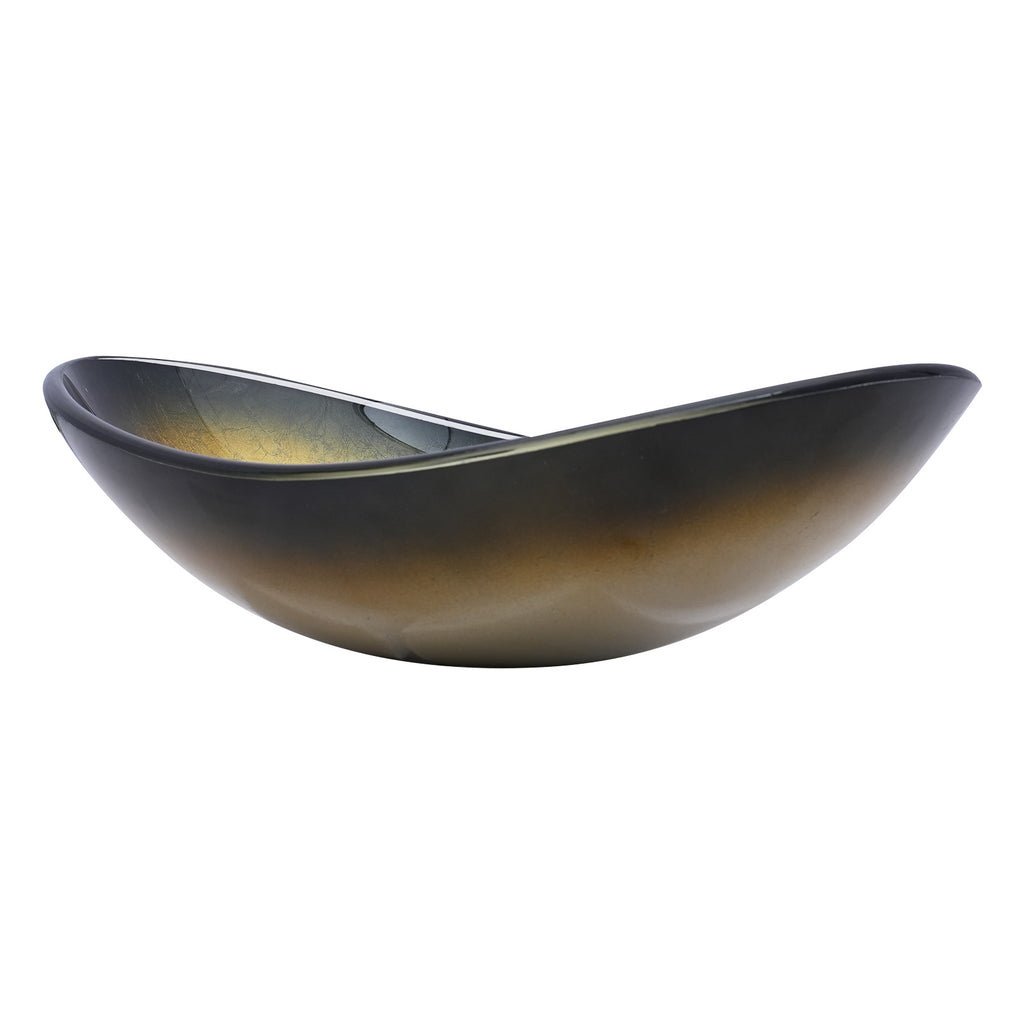 Bathroom Artistic Tempered Glass Gilded black Vessel Bathroom Sink with Black Pop-up Drain, Boat Shape Bathroom Sink Above Counter (no Faucet) Black,Gold SKU W1243P530590 product image 6
