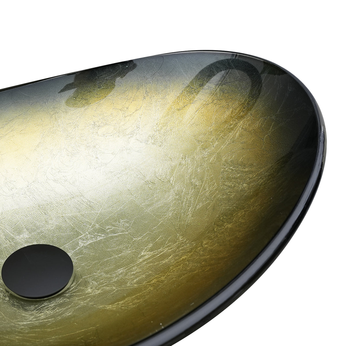 Bathroom Artistic Tempered Glass Gilded black Vessel Bathroom Sink with Black Pop-up Drain, Boat Shape Bathroom Sink Above Counter (no Faucet) Black,Gold SKU W1243P530590 product image 8