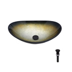 Bathroom Artistic Tempered Glass Gilded black Vessel Bathroom Sink with Black Pop-up Drain, Boat Shape Bathroom Sink Above Counter (no Faucet) Black,Gold SKU W1243P530590 product image 9