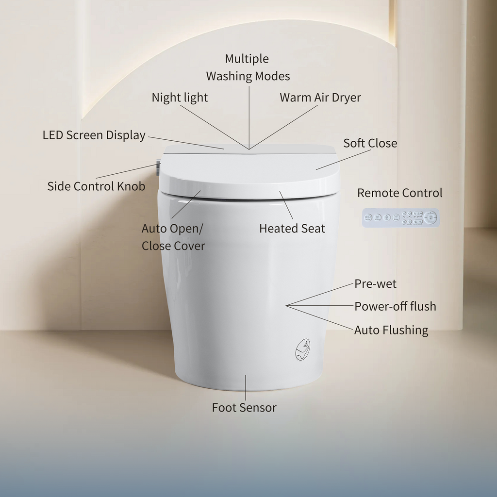 Tankless Smart Toilet With Bidet Built In, One-piece Bidet Toilet Seat, Auto Flush, Auto Open/Close,Heated Seat, Warm Water and Dry, Adjustable Temp,Remote Control Side Know White SKU W3598P339250 product image 10