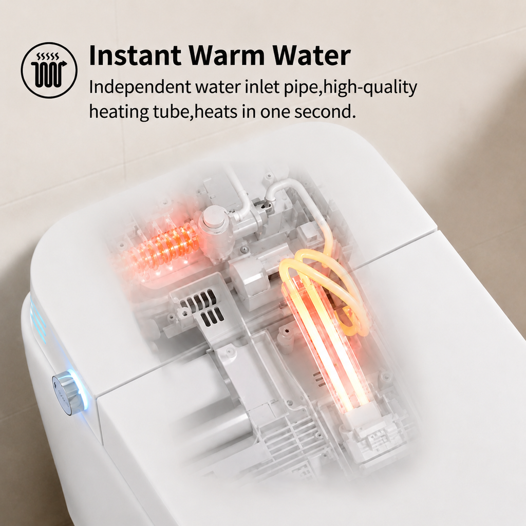 Tankless Smart Toilet With Bidet Built In, One-piece Bidet Toilet Seat, Auto Flush, Auto Open/Close,Heated Seat, Warm Water and Dry, Adjustable Temp,Remote Control Side Know White SKU W3598P339250 product image 11