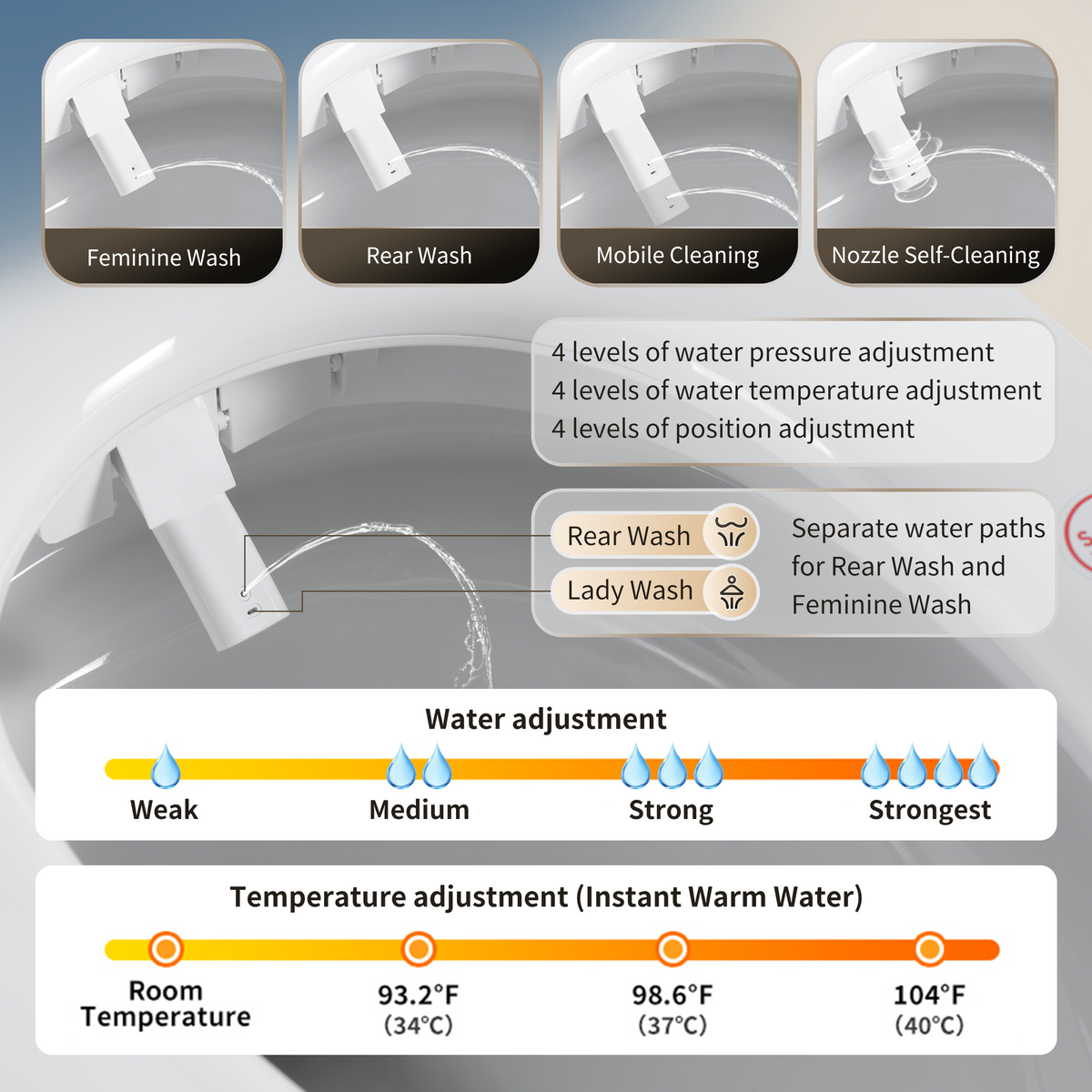 Tankless Smart Toilet With Bidet Built In, One-piece Bidet Toilet Seat, Auto Flush, Auto Open/Close,Heated Seat, Warm Water and Dry, Adjustable Temp,Remote Control Side Know White SKU W3598P339250 product image 4