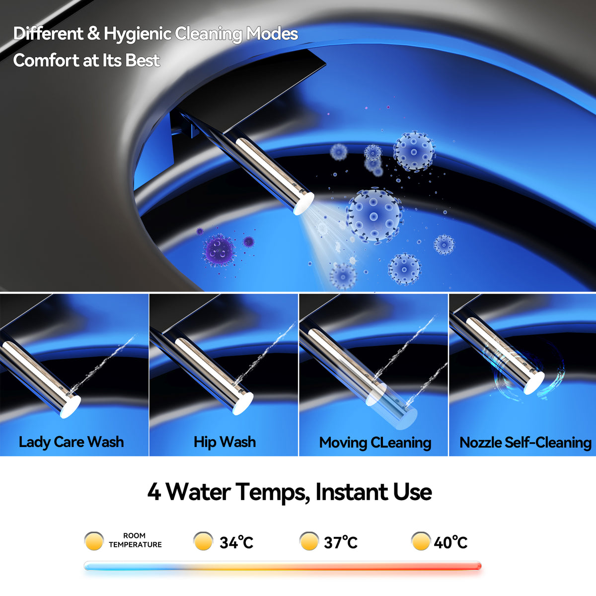 Unique Smart Toile, One Piece Toilet with Bidet Built In,Intelligent Toilet Auto Open/Close Seat. Bidet toilet with Dryer and Warm Water.BLACK Black SKU W3133P476381 product image 8