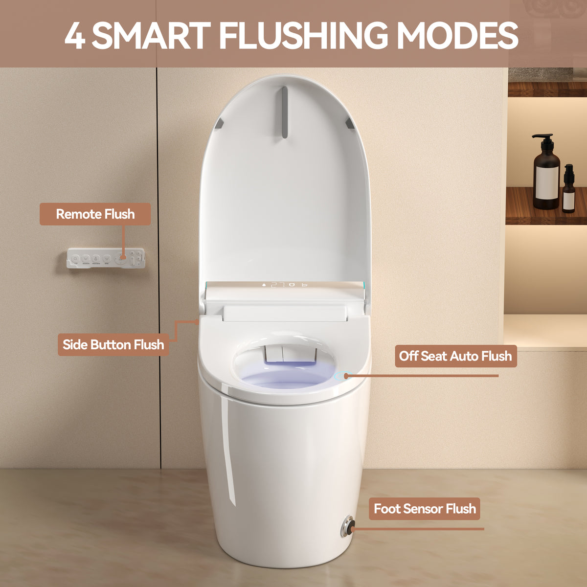 Unique Smart Toile, One Piece Toilet with Bidet Built In,Intelligent Toilet Auto Open/Close Seat. Bidet toilet with Dryer and Warm Water.WHITE White SKU W3133P476384 product image 9