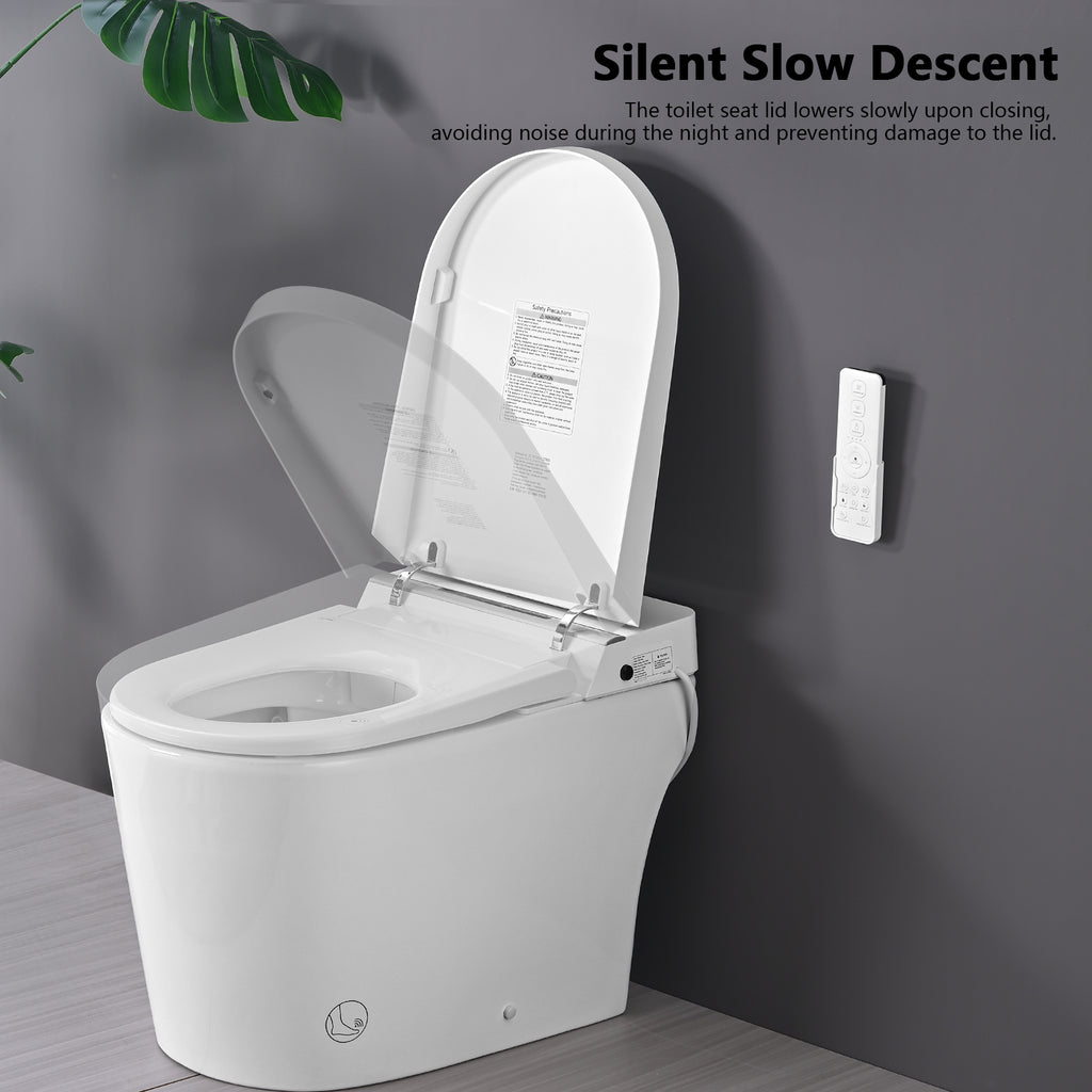 Smart Toilet Bidet Combo with Foot Sensor Open Cover/Seat, LED Display, Self-Cleaning Nozzle, Heated Seat, Night Light, Knob Control, Soft Close, Auto Flush, with Remote Control White SKU W1219P262970 product image 10