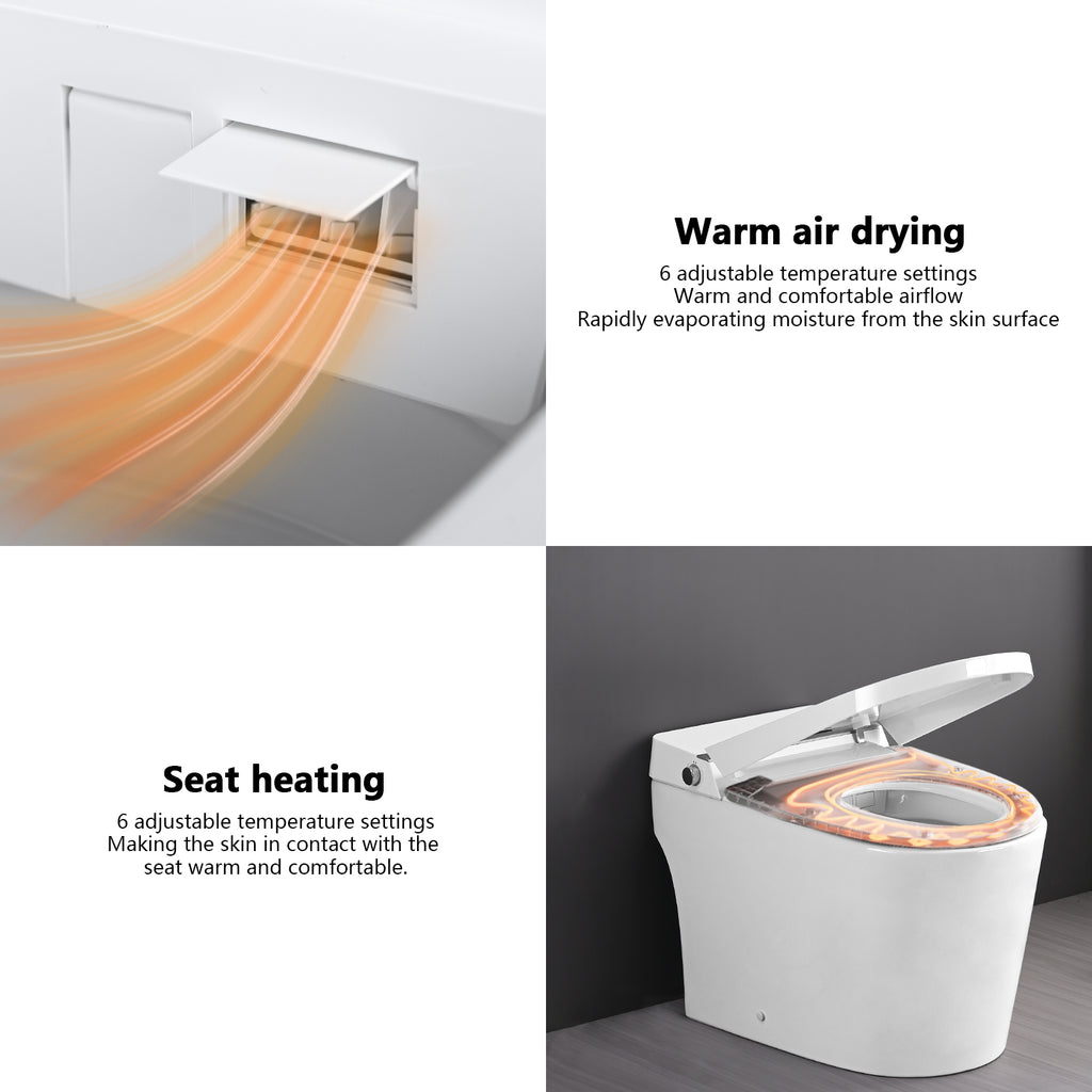 Smart Toilet Bidet Combo with Foot Sensor Open Cover/Seat, LED Display, Self-Cleaning Nozzle, Heated Seat, Night Light, Knob Control, Soft Close, Auto Flush, with Remote Control White SKU W1219P262970 product image 11