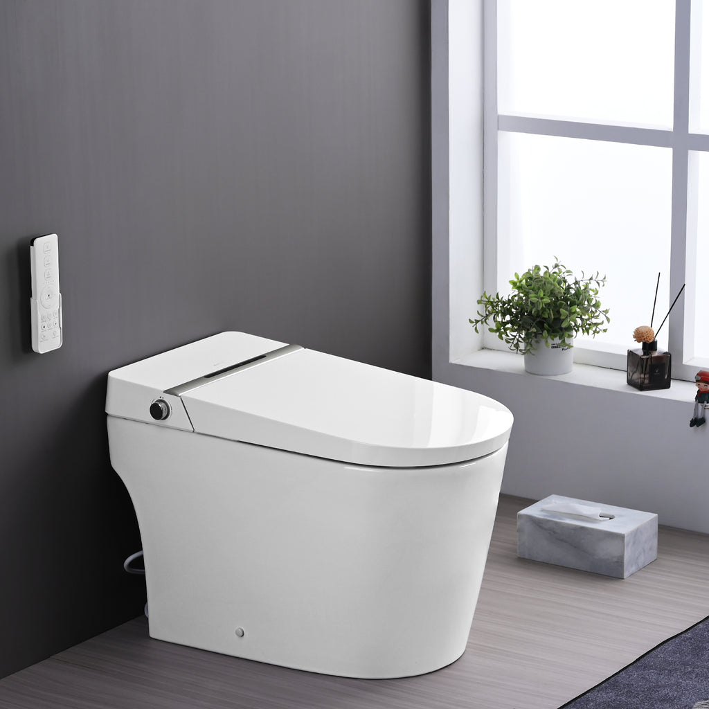 Smart Toilet Bidet Combo with Foot Sensor Open Cover/Seat, LED Display, Self-Cleaning Nozzle, Heated Seat, Night Light, Knob Control, Soft Close, Auto Flush, with Remote Control White SKU W1219P262970 product image 2