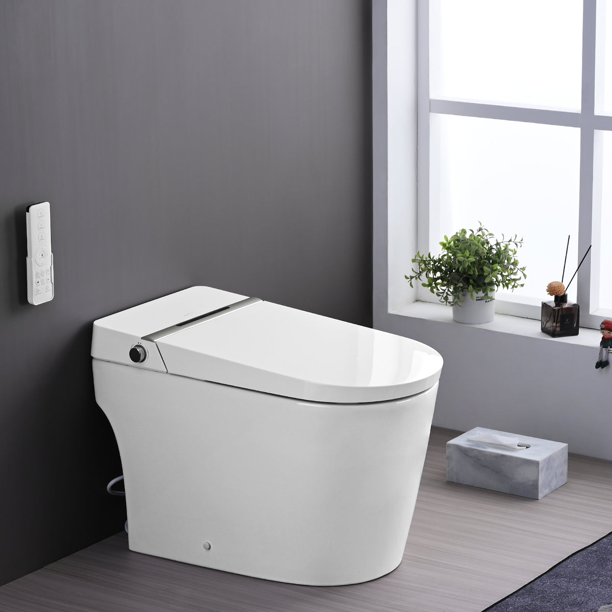 Smart Toilet Bidet Combo with Foot Sensor Open Cover/Seat, LED Display, Self-Cleaning Nozzle, Heated Seat, Night Light, Knob Control, Soft Close, Auto Flush, with Remote Control White SKU W1219P262970 product image 2