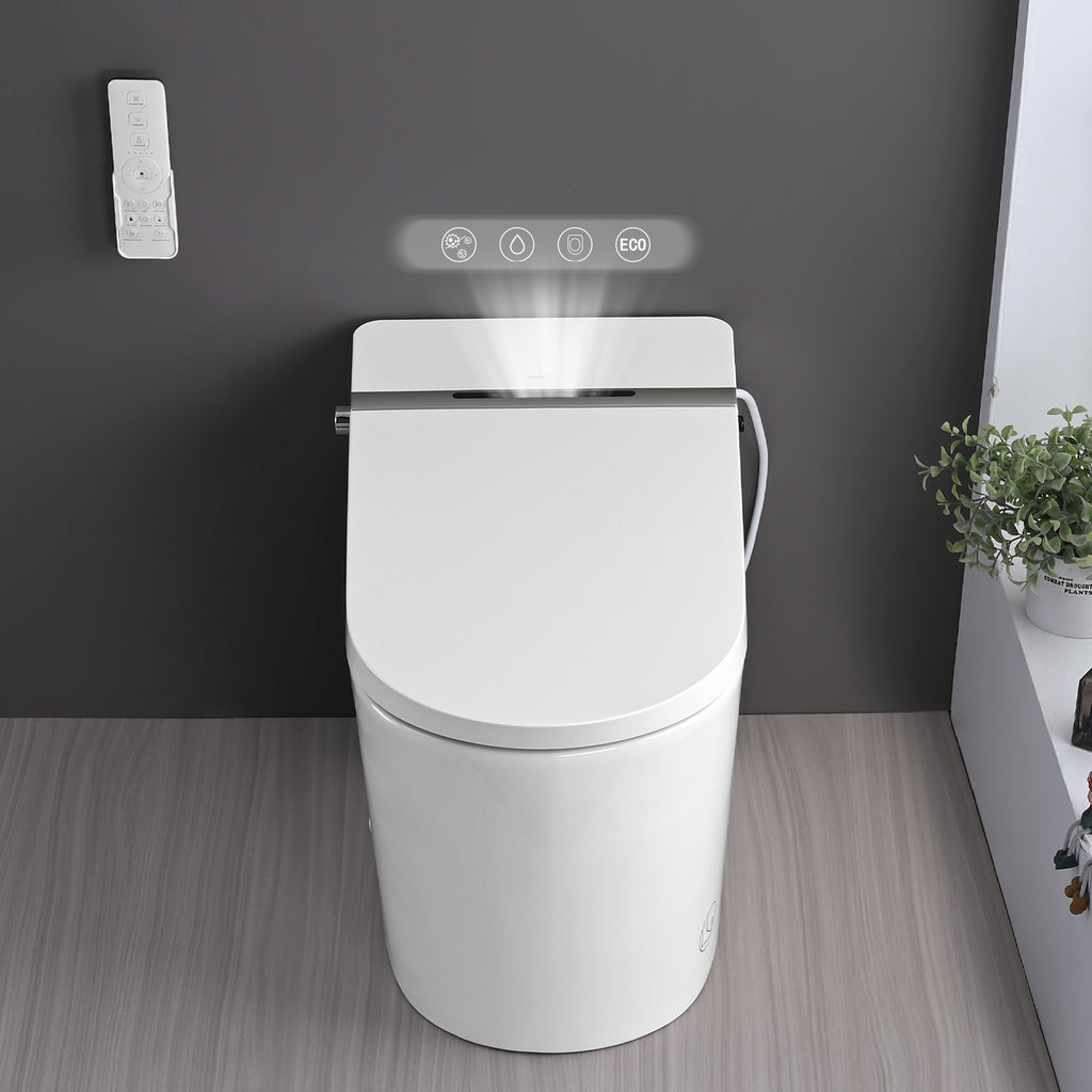 Smart Toilet Bidet Combo with Foot Sensor Open Cover/Seat, LED Display, Self-Cleaning Nozzle, Heated Seat, Night Light, Knob Control, Soft Close, Auto Flush, with Remote Control White SKU W1219P262970 product image 4