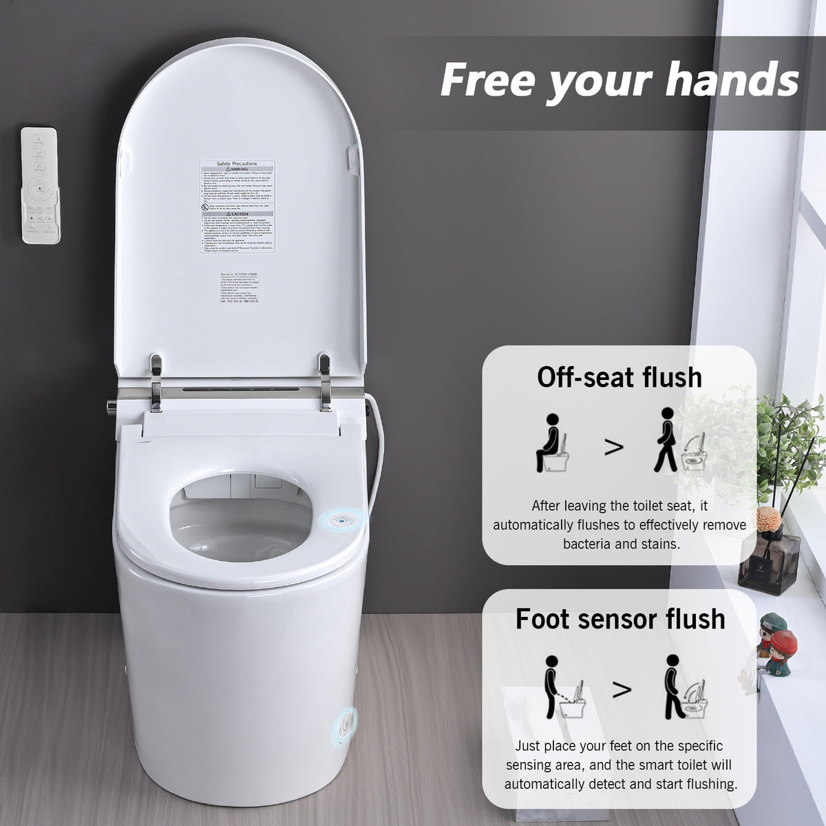 Smart Toilet Bidet Combo with Foot Sensor Open Cover/Seat, LED Display, Self-Cleaning Nozzle, Heated Seat, Night Light, Knob Control, Soft Close, Auto Flush, with Remote Control White SKU W1219P262970 product image 8