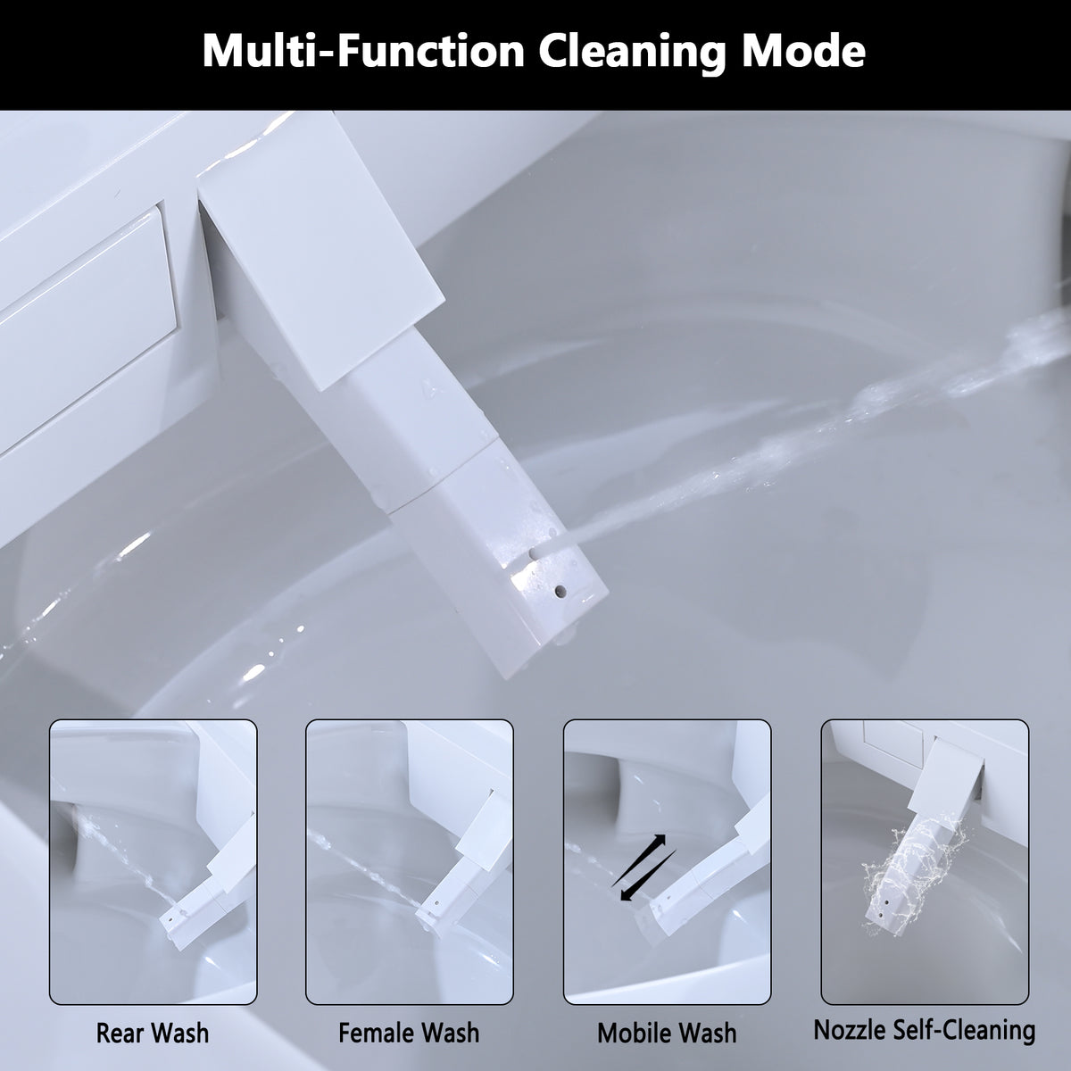 Smart Toilet Bidet Combo with Foot Sensor Open Cover/Seat, LED Display, Self-Cleaning Nozzle, Heated Seat, Night Light, Knob Control, Soft Close, Auto Flush, with Remote Control White SKU W1219P262970 product image 9
