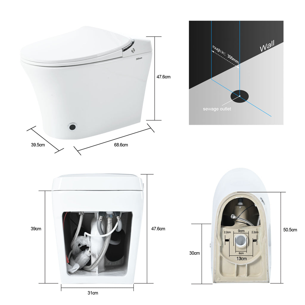 Luxury Smart Toilet with Dryer and warm water, Elongated Bidet Toilet with Heated Seat, with Remote Control, LED Night Light, Power Outage Flushing, Soft Close Cover,Whit White SKU WF314235AAA product image 8