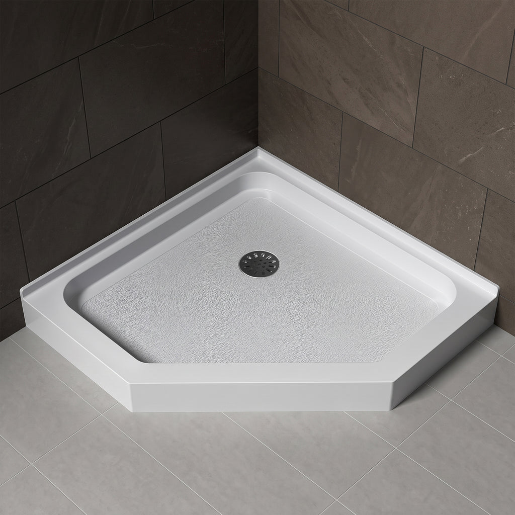 36" x 36" Neo-Angle Center Drain Acrylic Corner Shower Base, Integrated Tile Flange, Non-Slip Textured Floor (Drain Not Included) White SKU T5595P595443 product image 1