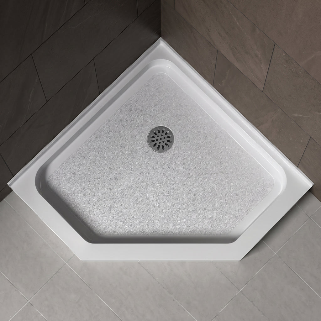 36" x 36" Neo-Angle Center Drain Acrylic Corner Shower Base, Integrated Tile Flange, Non-Slip Textured Floor (Drain Not Included) White SKU T5595P595443 product image 2