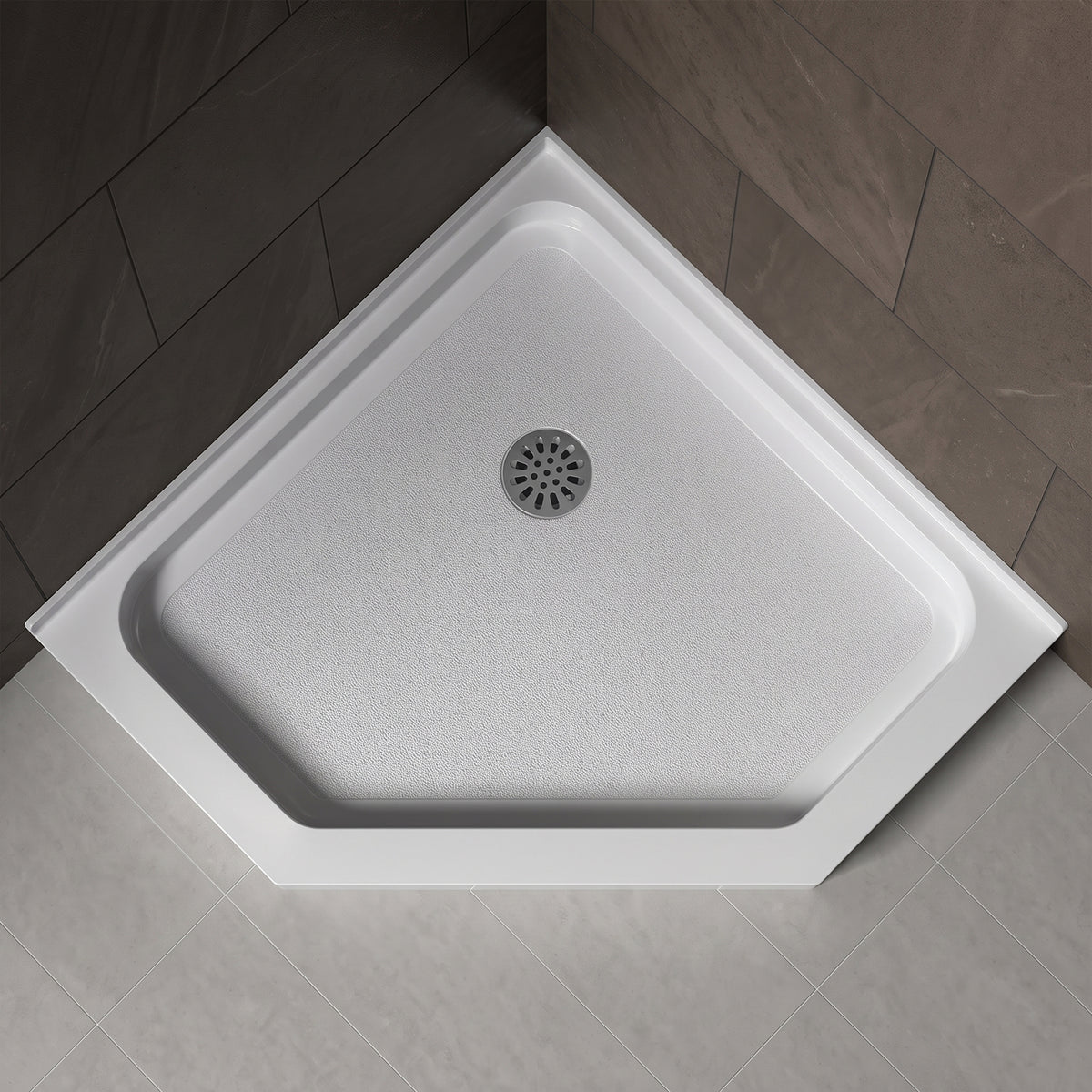 36" x 36" Neo-Angle Center Drain Acrylic Corner Shower Base, Integrated Tile Flange, Non-Slip Textured Floor (Drain Not Included) White SKU T5595P595443 product image 2