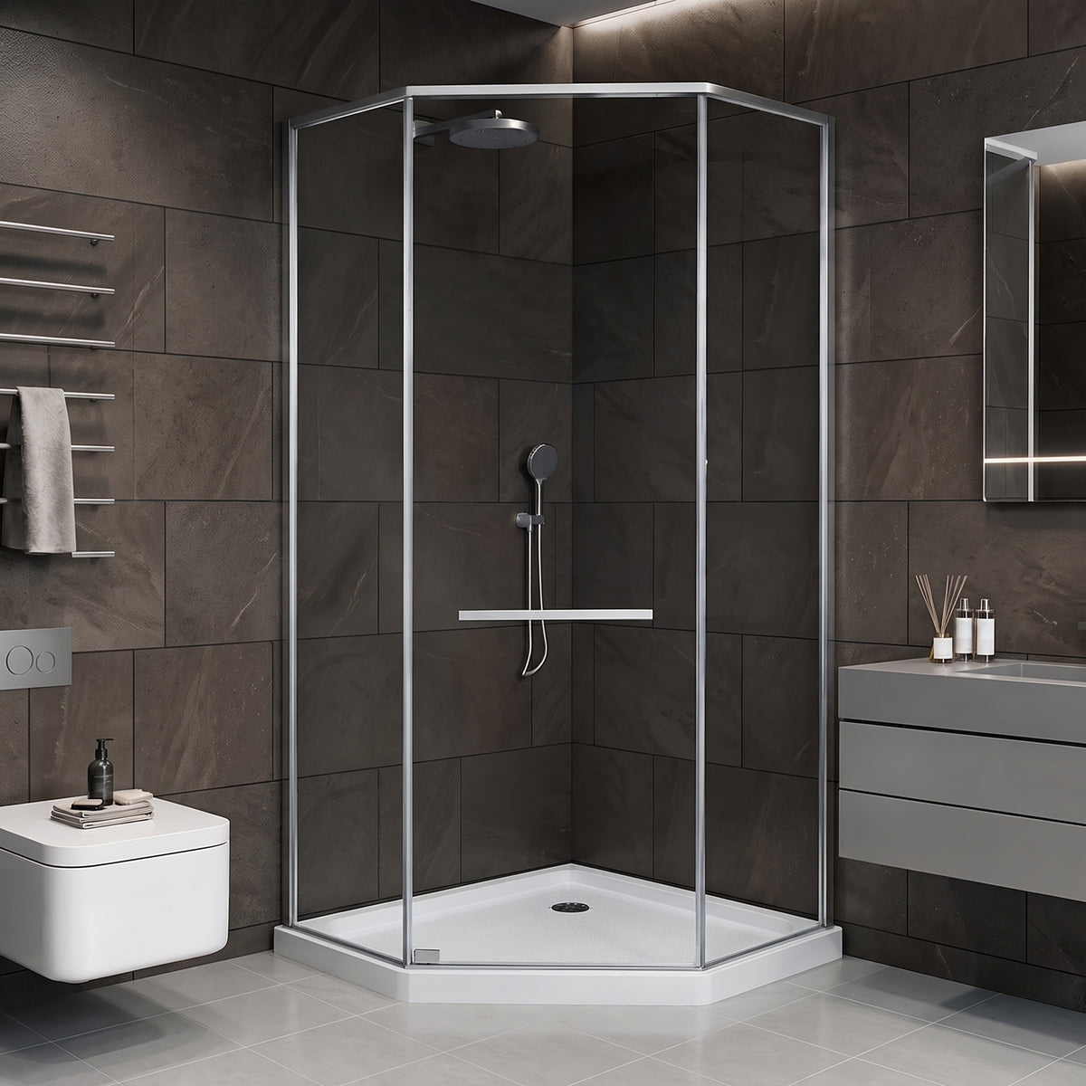 36" x 36" Neo-Angle Center Drain Acrylic Corner Shower Base, Integrated Tile Flange, Non-Slip Textured Floor (Drain Not Included) White SKU T5595P595443 product image 4