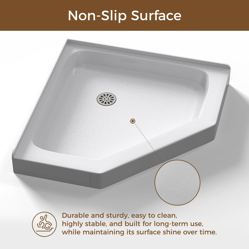 36" x 36" Neo-Angle Center Drain Acrylic Corner Shower Base, Integrated Tile Flange, Non-Slip Textured Floor (Drain Not Included) White SKU T5595P595443 product image 5