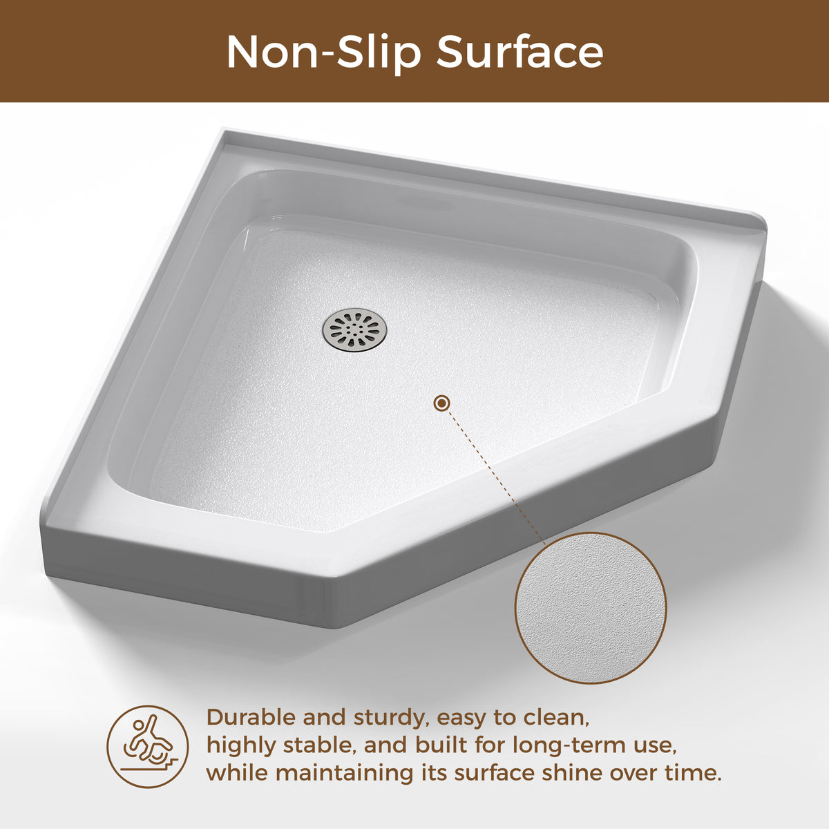 36" x 36" Neo-Angle Center Drain Acrylic Corner Shower Base, Integrated Tile Flange, Non-Slip Textured Floor (Drain Not Included) White SKU T5595P595443 product image 5