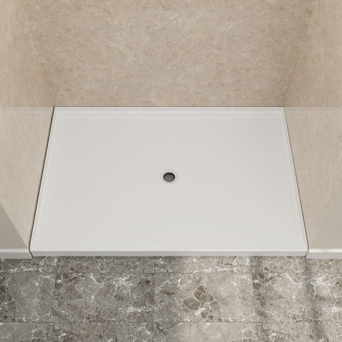 48" x 32" in Shower Base,resin and fiberglass,Center Drain Single-Threshold Shower Pan,White Vein White Marble SKU T6587P581021 product image 1