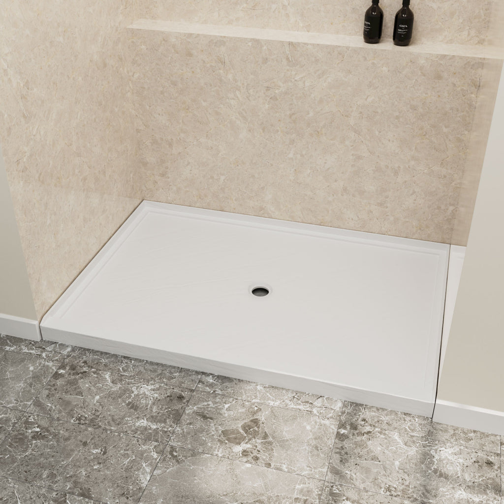 48" x 32" in Shower Base,resin and fiberglass,Center Drain Single-Threshold Shower Pan,White Vein White Marble SKU T6587P581021 product image 2