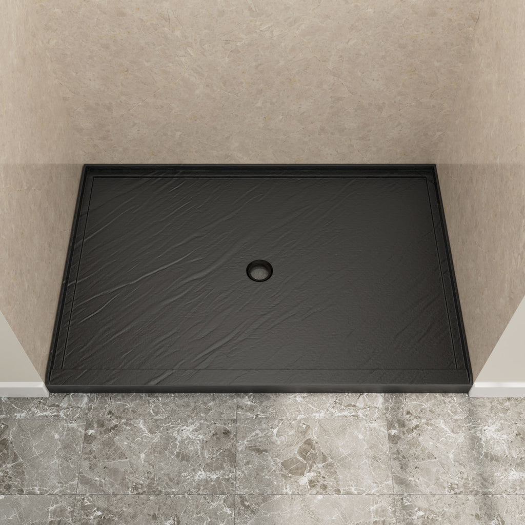 48" x 32" in Shower Base,resin and fiberglass,Center Drain Single-Threshold Shower Pan,Black Vein Black Marble-Look Sintered Stone SKU T6587P581079 product image 1