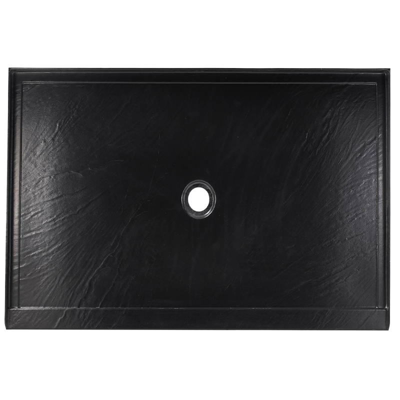 48" x 32" in Shower Base,resin and fiberglass,Center Drain Single-Threshold Shower Pan,Black Vein Black Marble-Look Sintered Stone SKU T6587P581079 product image 3