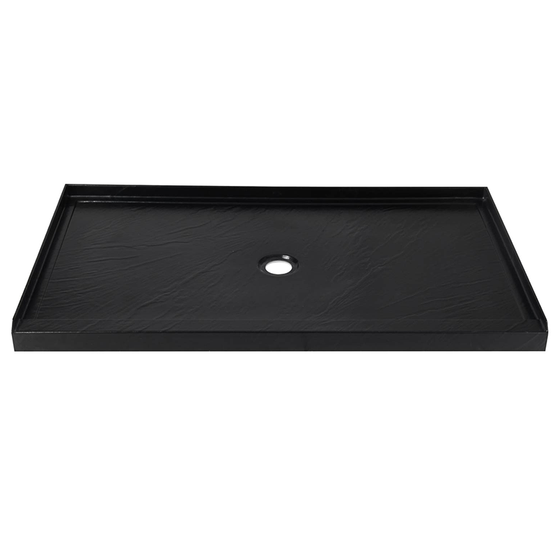 48" x 32" in Shower Base,resin and fiberglass,Center Drain Single-Threshold Shower Pan,Black Vein Black Marble-Look Sintered Stone SKU T6587P581079 product image 5