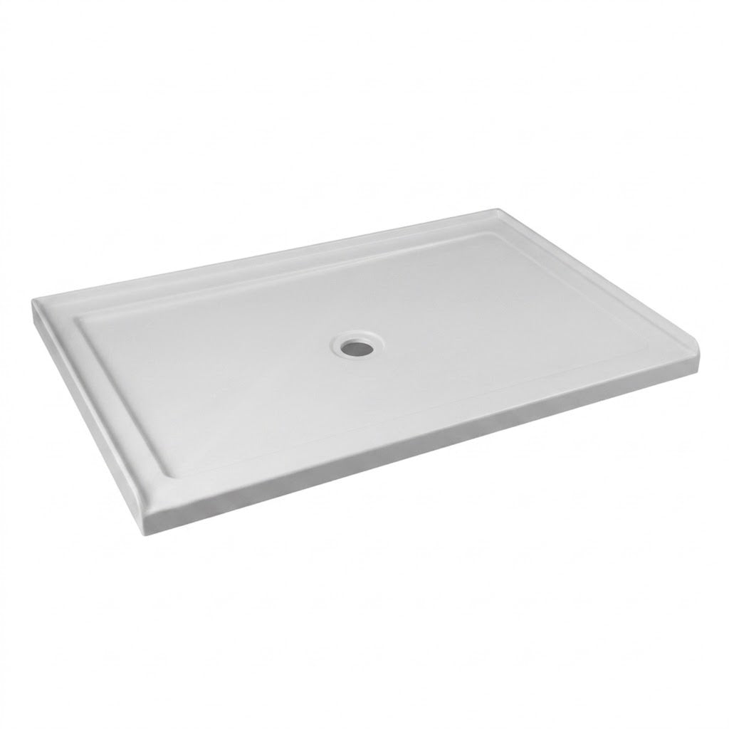 60" x 36" Rectangular Shower Base Pan, White Acrylic Single-Threshold Shower Tray with Center Drain, Non-Slip Surface Glossy White SKU T6632P588116 product image 1