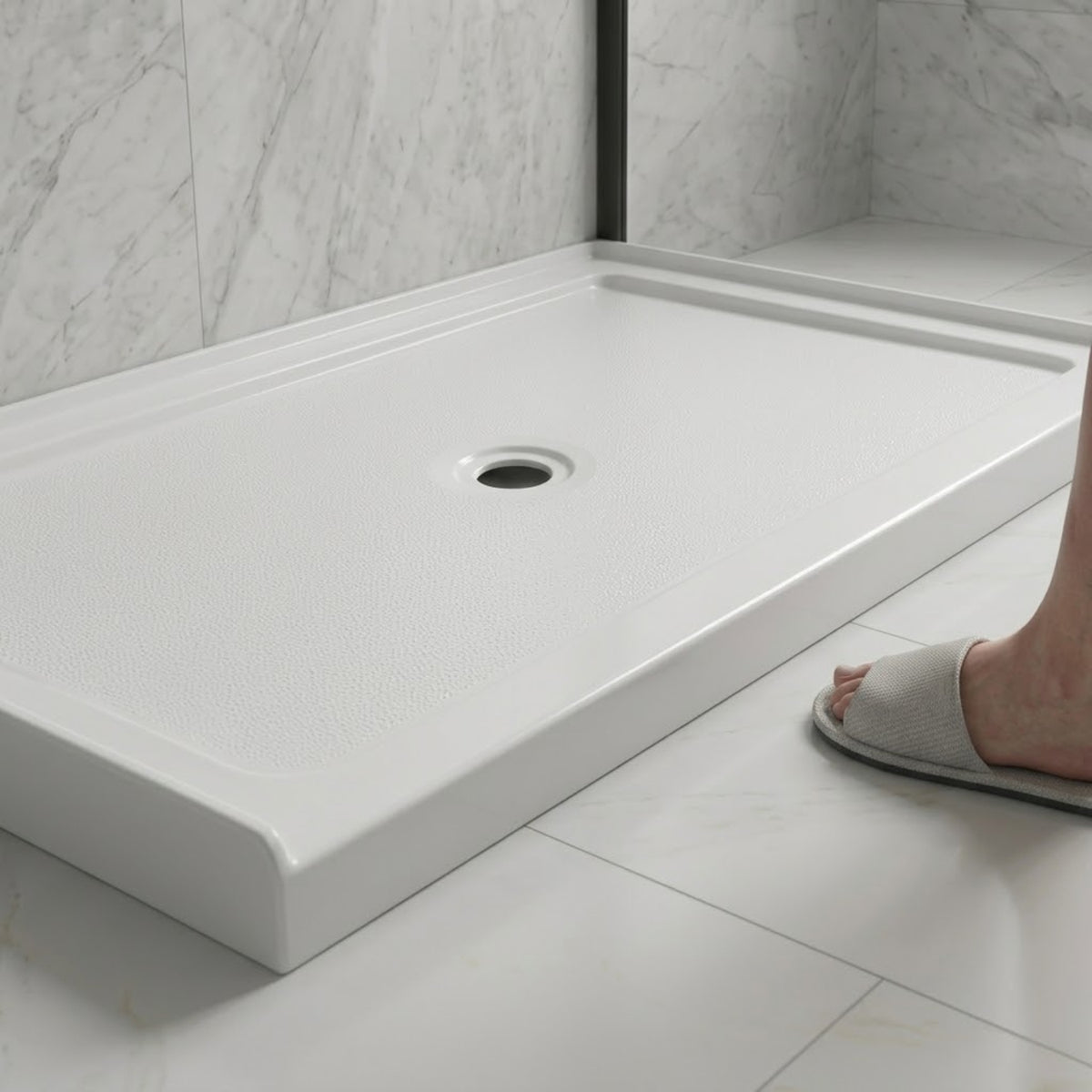 60" x 36" Rectangular Shower Base Pan, White Acrylic Single-Threshold Shower Tray with Center Drain, Non-Slip Surface Glossy White SKU T6632P588116 product image 3