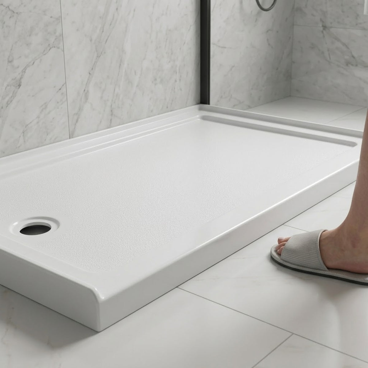60" x 36" Rectangular Shower Base Pan, White Acrylic Single-Threshold Shower Tray with Left Drain, Non-Slip Surface Glossy White SKU T6632P588117 product image 4