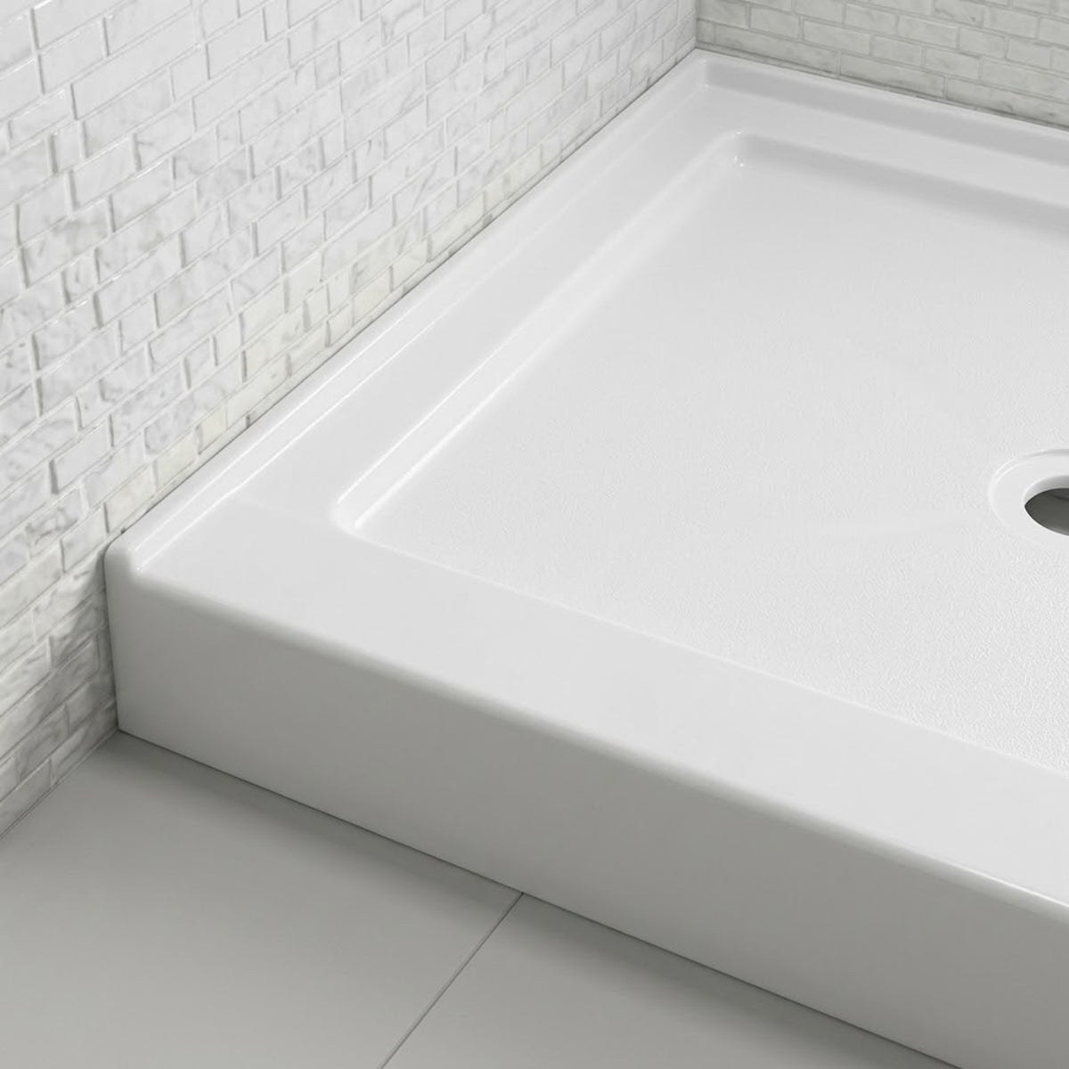 60" x 36" Rectangular Shower Base Pan, White Acrylic Single-Threshold Shower Tray with Left Drain, Non-Slip Surface Glossy White SKU T6632P588117 product image 5