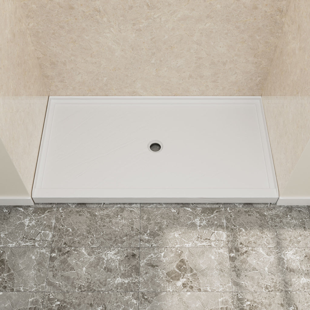60" x 36" in Shower Base,resin and fiberglass,Center Drain Single-Threshold Shower Pan,White Vein White SKU T6587P580356 product image 1