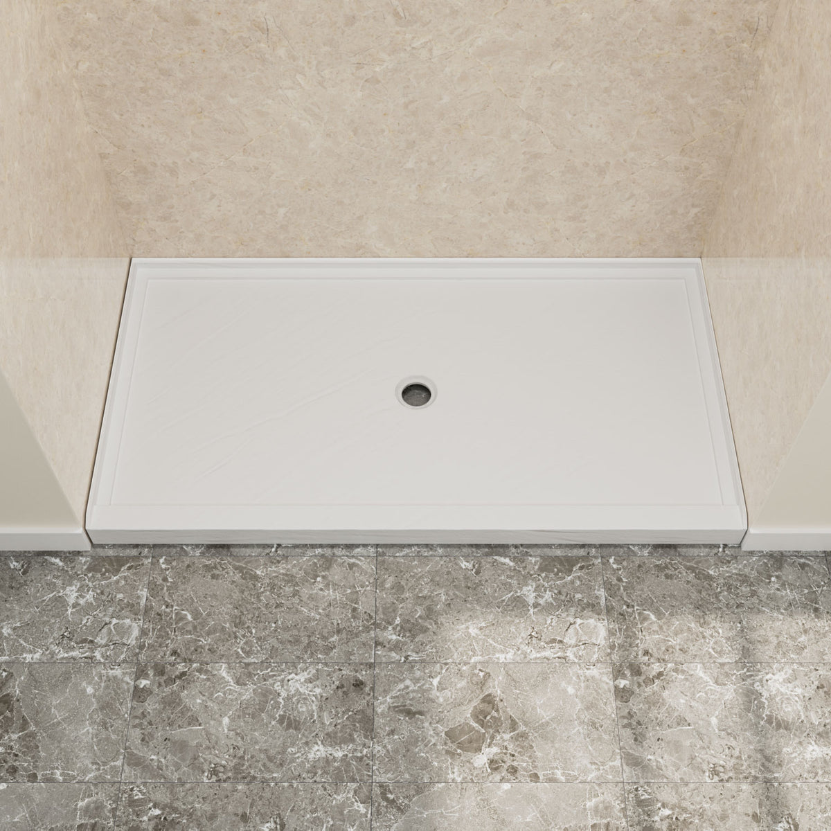 60" x 36" in Shower Base,resin and fiberglass,Center Drain Single-Threshold Shower Pan,White Vein White SKU T6587P580356 product image 1