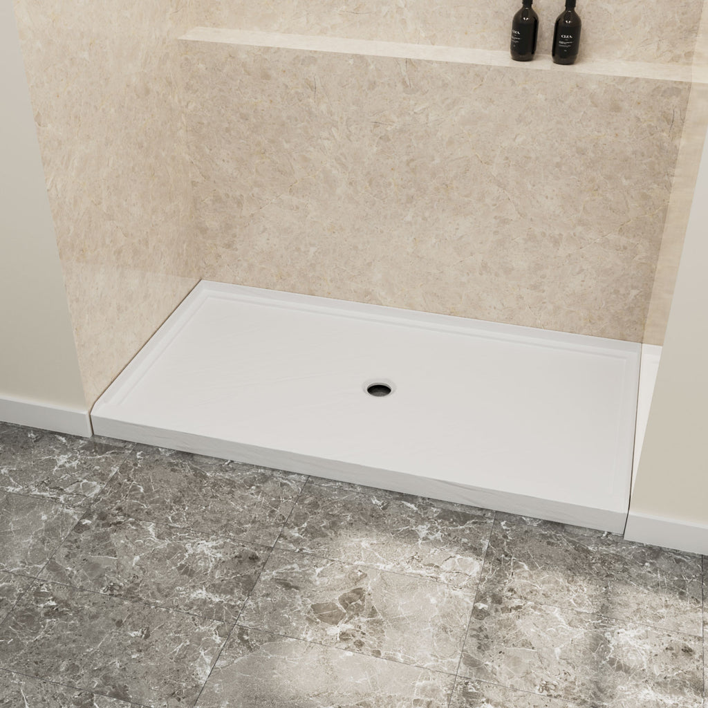 60" x 36" in Shower Base,resin and fiberglass,Center Drain Single-Threshold Shower Pan,White Vein White SKU T6587P580356 product image 2