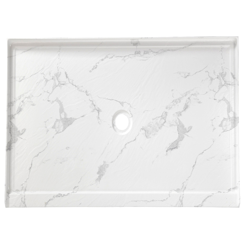60" x 36" in Shower Base,resin and fiberglass,Center Drain Single-Threshold Shower Pan,Jazz White Vein White+ Charcoal SKU T6587P580932 product image 3