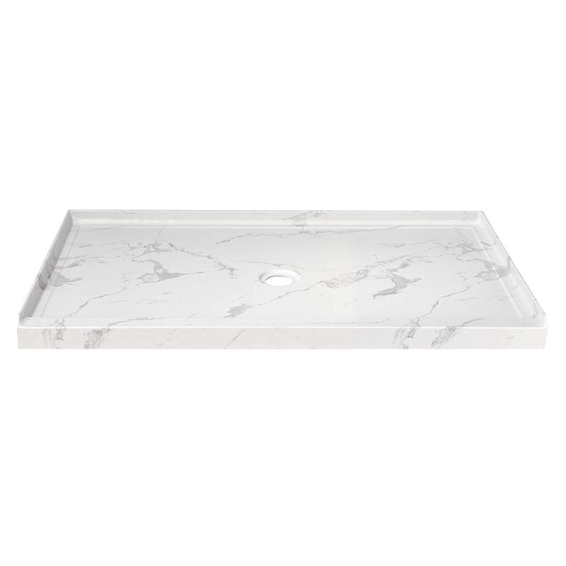 60" x 36" in Shower Base,resin and fiberglass,Center Drain Single-Threshold Shower Pan,Jazz White Vein White+ Charcoal SKU T6587P580932 product image 4