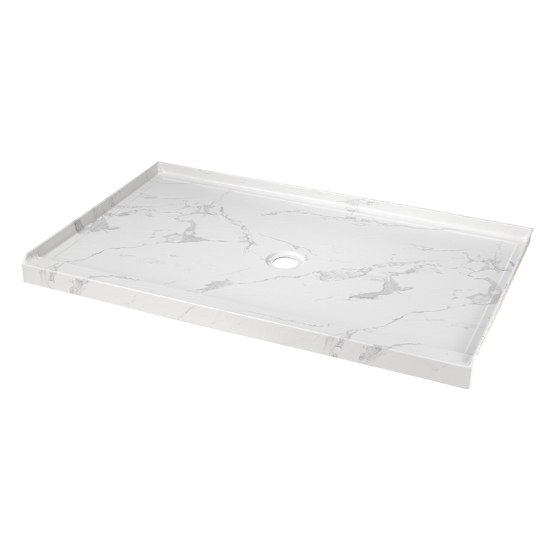 60" x 36" in Shower Base,resin and fiberglass,Center Drain Single-Threshold Shower Pan,Jazz White Vein White+ Charcoal SKU T6587P580932 product image 5