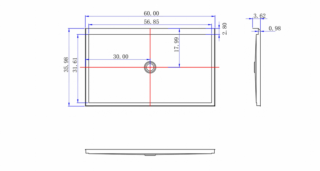 60" x 36" in Shower Base,resin and fiberglass,Center Drain Single-Threshold Shower Pan,Jazz White Vein White+ Charcoal SKU T6587P580932 product image 7