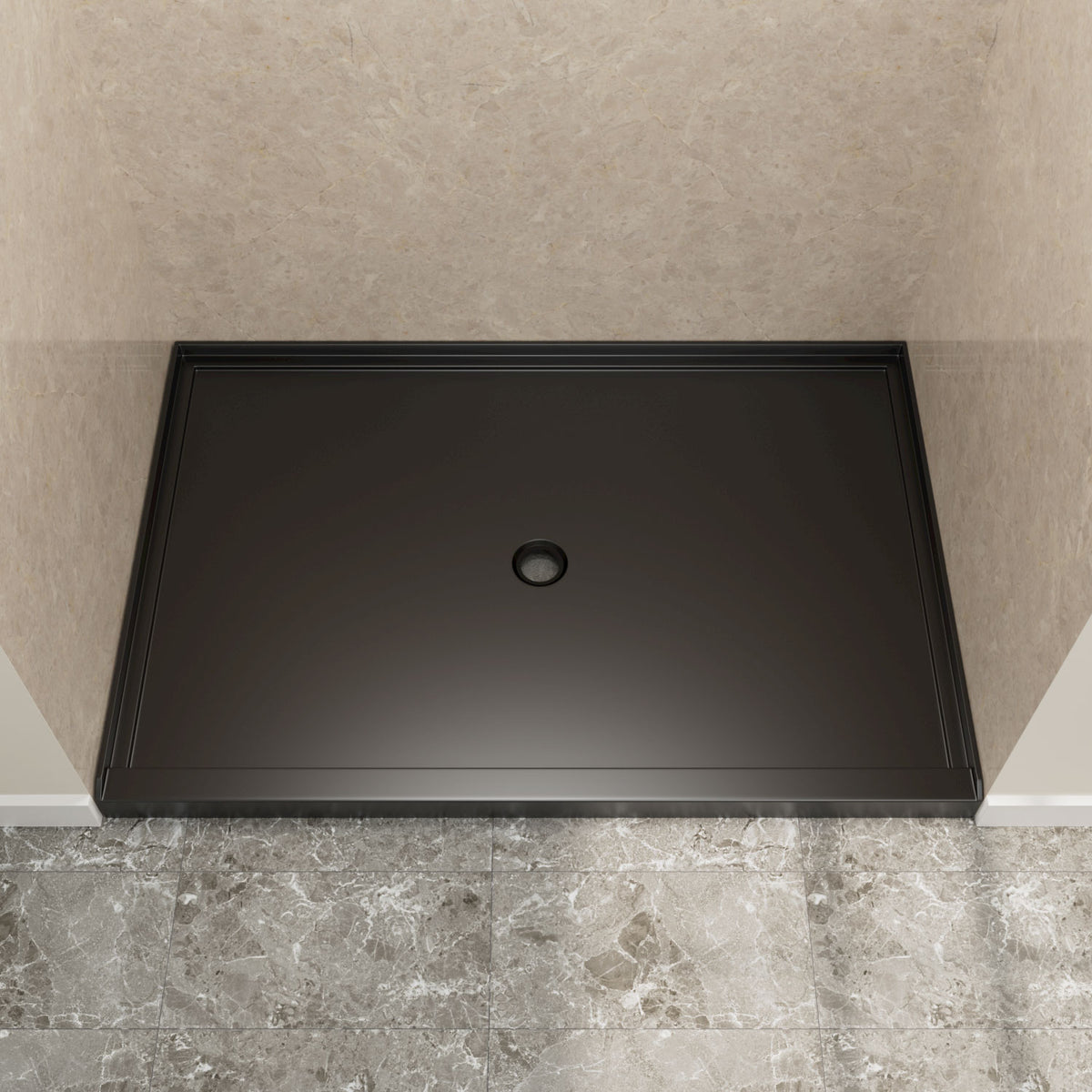 48" x 32" in Shower Base,resin and fiberglass,Center Drain Single-Threshold Shower Pan,Glossy Black Black SKU T6587P581152 product image 1