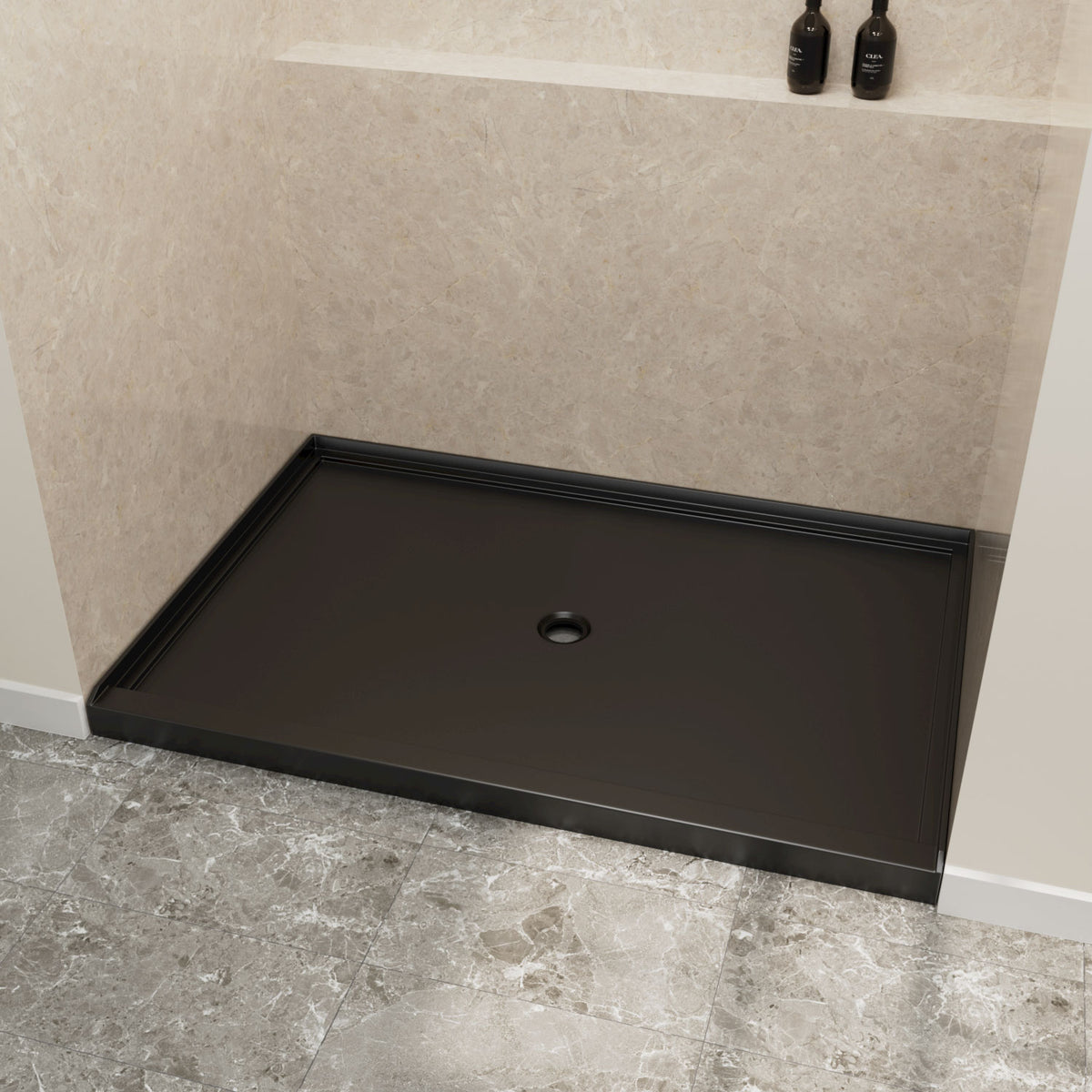 48" x 32" in Shower Base,resin and fiberglass,Center Drain Single-Threshold Shower Pan,Glossy Black Black SKU T6587P581152 product image 3
