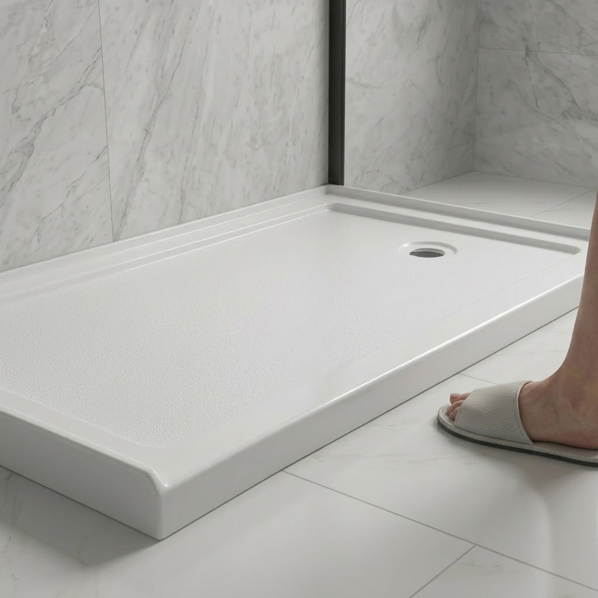 60" x 36" Rectangular Shower Base Pan, White Acrylic Single-Threshold Shower Tray with Right Drain, Non-Slip Surface Glossy White SKU T6632P588115 product image 2